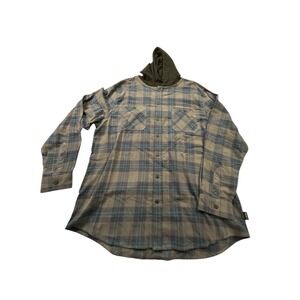 Unionbay Men's Plaid Flannel Button Shirt Hoodie‎ Long Sleeves Size XL Blue Gray